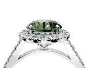 Halo Engagement Ring Setting for Fancy Green Round Cut Center with Narrowing Pave Band and Prong Head in Sterling Silver