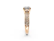 Solitaire Engagement Ring Setting for Cushion Cut Center with Multi-Row Pave Accents and Basket Head in Rose Gold