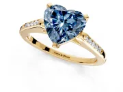 Solitaire Engagement Ring Setting for Fancy Blue Heart-Shaped Center with Channel Accents and Prong Head in Yellow Gold