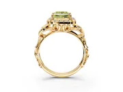 Halo Engagement Ring Setting for Fancy Yellow Princess Cut Center with Open Scroll Shoulders and Prong Head in Yellow Gold