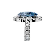 Pave Halo Engagement Ring Setting for Fancy Blue Oval Center with Single Row Pave Band and Prong Head in Platinum
