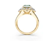 Halo Engagement Ring Setting for Fancy Green Asscher Cut Center with Two-Strand Split Shank and Prong Head in Yellow Gold