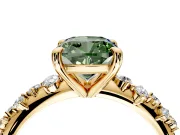 Solitaire Engagement Ring Setting for Fancy Green Cushion Cut Center with Trailing Leaf Accent Band and Prong Head in Yellow Gold