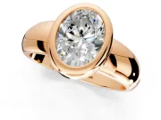Solitaire Engagement Ring Setting for Oval Center with Wide Band and Bezel Head in Rose Gold