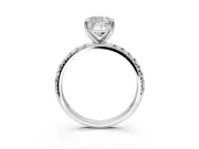 Solitaire Engagement Ring Setting for Cushion Cut Center with Micro Pave Band and Prong Head in White Gold