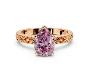 Solitaire Engagement Ring Setting for Fancy Pink Pear-Shaped Center with Milgrain X Pattern Band and Prong Head in Rose Gold