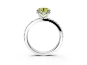 Solitaire Engagement Ring Setting for Fancy Yellow Round Cut Center with Round Cut Pave Band and Prong Head in Platinum