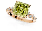 Solitaire Engagement Ring Setting for Fancy Yellow Asscher Cut Center with Trailing Leaf Accent Band and Prong Head in Rose Gold