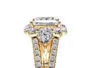 Halo Engagement Ring Setting for Princess Cut Center with Two-Strand Split Shank and Prong Head in Yellow Gold