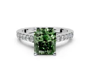 Solitaire Engagement Ring Setting for Fancy Green Radiant Cut Center with Crossover Accents and Prong Head in Platinum
