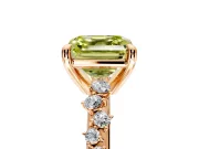 Solitaire Engagement Ring Setting for Fancy Yellow Asscher Cut Center with Trailing Leaf Accent Band and Prong Head in Rose Gold