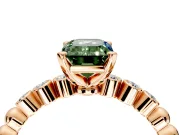 Solitaire Engagement Ring Setting for Fancy Green Emerald Cut Center with Bezel-Dot Beaded Band and Prong Head in Rose Gold