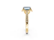 Floral Engagement Ring Setting for Fancy Blue Asscher Cut Center with Four Accent Clusters and Prong Head in Yellow Gold