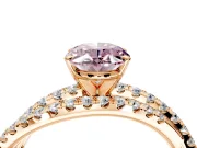 Solitaire Engagement Ring Setting for Fancy Pink Oval Center with Woven 3-Strand Pave Band and Prong Head in Rose Gold