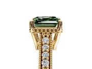 Engraved Engagement Ring Setting for Fancy Green Asscher Cut Center with Milgrain Pave Band and Prong Head in Yellow Gold