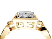 Cluster Engagement Ring Setting for Princess Cut Center with Milgrain Shoulder Clusters and Prong Head in Yellow Gold