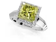 Halo Engagement Ring Setting for Fancy Yellow Princess Cut Center with Knife Ridge Cathedral Band and Prong Head in Sterling Silver