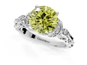 Solitaire Engagement Ring Setting for Fancy Yellow Round Cut Center with Filigree Band and Prong Head in Platinum