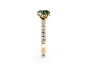 Solitaire Engagement Ring Setting for Fancy Green Round Cut Center with Band of Accents and Prong Head in Yellow Gold