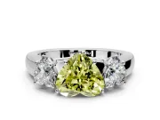 3 Stone Engagement Ring Setting for Fancy Yellow Heart-Shaped Center with Raised Basket Heads and Prong Head in Platinum