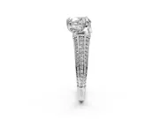 Solitaire Engagement Ring Setting for Heart-Shaped Center with Accented Split Shank and Prong Head in Platinum