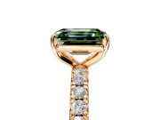 Solitaire Engagement Ring Setting for Fancy Green Emerald Cut Center with Shared-Prong Accents and Prong Head in Rose Gold