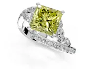 Solitaire Engagement Ring Setting for Fancy Yellow Princess Cut Center with Pave Bypass Twist Band and Prong Head in White Gold
