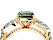 Channel-Set Engagement Ring Setting for Fancy Green Radiant Cut Center with Baguette Band and Prong Head in Yellow Gold