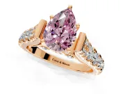 Solitaire Engagement Ring Setting for Fancy Pink Pear-Shaped Center with Pave Cathedral Shoulders and Prong Head in Rose Gold