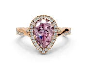 Halo Engagement Ring Setting for Fancy Pink Pear-Shaped Center with Twist Band and Prong Head in Rose Gold