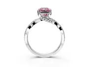 Solitaire Engagement Ring Setting for Fancy Pink Radiant Cut Center with Narrow Twist Pave Band and Prong Head in Platinum