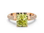 Solitaire Engagement Ring Setting for Fancy Yellow Radiant Cut Center with Multi-Row Accents and Prong Head in Rose Gold