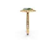 Milgrain Halo Engagement Ring Setting for Fancy Green Pear-Shaped Center with Bezel Point Accents and Prong Head in Yellow Gold
