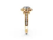 Halo Engagement Ring Setting for Round Cut Center with Outer Bezel Rim, Pave Band and Prong Head in Yellow Gold