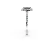 Halo Engagement Ring Setting for Emerald Cut Center with Narrowing Pave Band and Prong Head in Sterling Silver