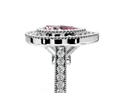 Halo Engagement Ring Setting for Fancy Pink Pear-Shaped Center with Milgrain Frame, Pave Band and Prong Head in White Gold