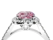 Halo Engagement Ring Setting for Fancy Pink Cushion Cut Center with Raised Halo, Pave Band and Prong Head in Sterling Silver