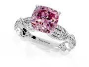 Solitaire Engagement Ring Setting for Fancy Pink Cushion Cut Center with Marquise Panel Band and Prong Head in Platinum