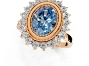 Halo Engagement Ring Setting for Fancy Blue Oval Center with Milgrain Bezel Rim, Plain Band and Prong Head in Rose Gold