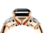 3 Stone Engagement Ring Setting for Fancy Black Asscher Cut Center with Large Pear-Shaped Accents and Prong Head in Rose Gold
