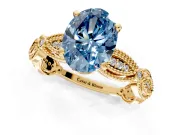 Solitaire Engagement Ring Setting for Fancy Blue Oval Center with Marquise Panel Band and Prong Head in Yellow Gold