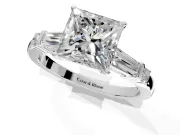 Bar-Set Engagement Ring Setting for Princess Cut Center with Tapered Baguette Accents and Prong Head in Platinum