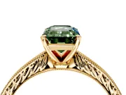Solitaire Engagement Ring Setting for Fancy Green Emerald Cut Center with Engraved Milgrain Band and Prong Head in Yellow Gold
