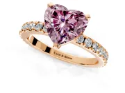Solitaire Engagement Ring Setting for Fancy Pink Heart-Shaped Center with Fine Pave Band and Claw Prong Head in Rose Gold