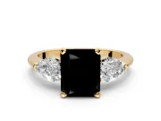 3 Stone Engagement Ring Setting for Fancy Black Radiant Cut Center with Large Pear-Shaped Accents and Prong Head in Yellow Gold