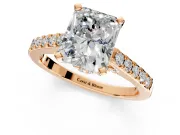 Solitaire Engagement Ring Setting for Radiant Cut Center with Crossover Accents and Prong Head in Rose Gold