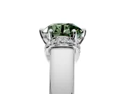 Solitaire Engagement Ring Setting for Fancy Green Round Cut Center with Wide Band, Pave Collar and Prong Head in White Gold