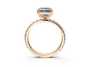 Solitaire Engagement Ring Setting for Fancy Blue Princess Cut Center with Shared-Prong Accents and Prong Head in Rose Gold