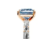 Baguette Engagement Ring Setting for Fancy Blue Princess Cut Center with Alternating Bar-Set Band and Prong Head in Rose Gold