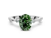 Solitaire Engagement Ring Setting for Fancy Green Oval Center with Bezel Station Band and Prong Head in Platinum